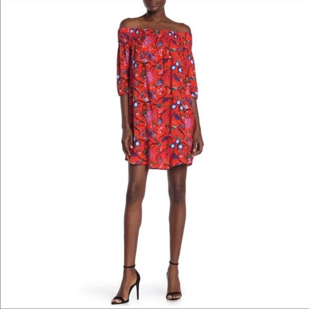 NWOT Laundry by Shelli Segal red off the shoulder floral dress
